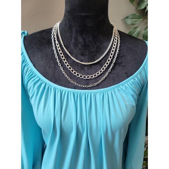 Cache Blouse Women's Size Large Blue Boat Neck Off-The-Shoulder Cold Shoulder - Picture 3 of 11